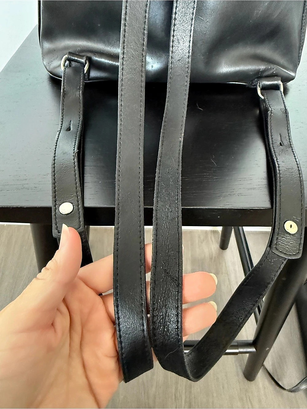 Longchamp Vintage Roseau Backpack Black Leather Backpack Made in France - Picture 6 of 11